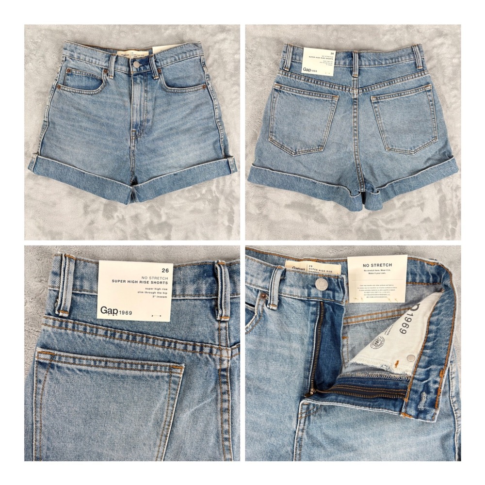 Gap Denim Shorts Womens 26 (Fits 26x2.5) Super High Rise 1969 Light Blue Boho